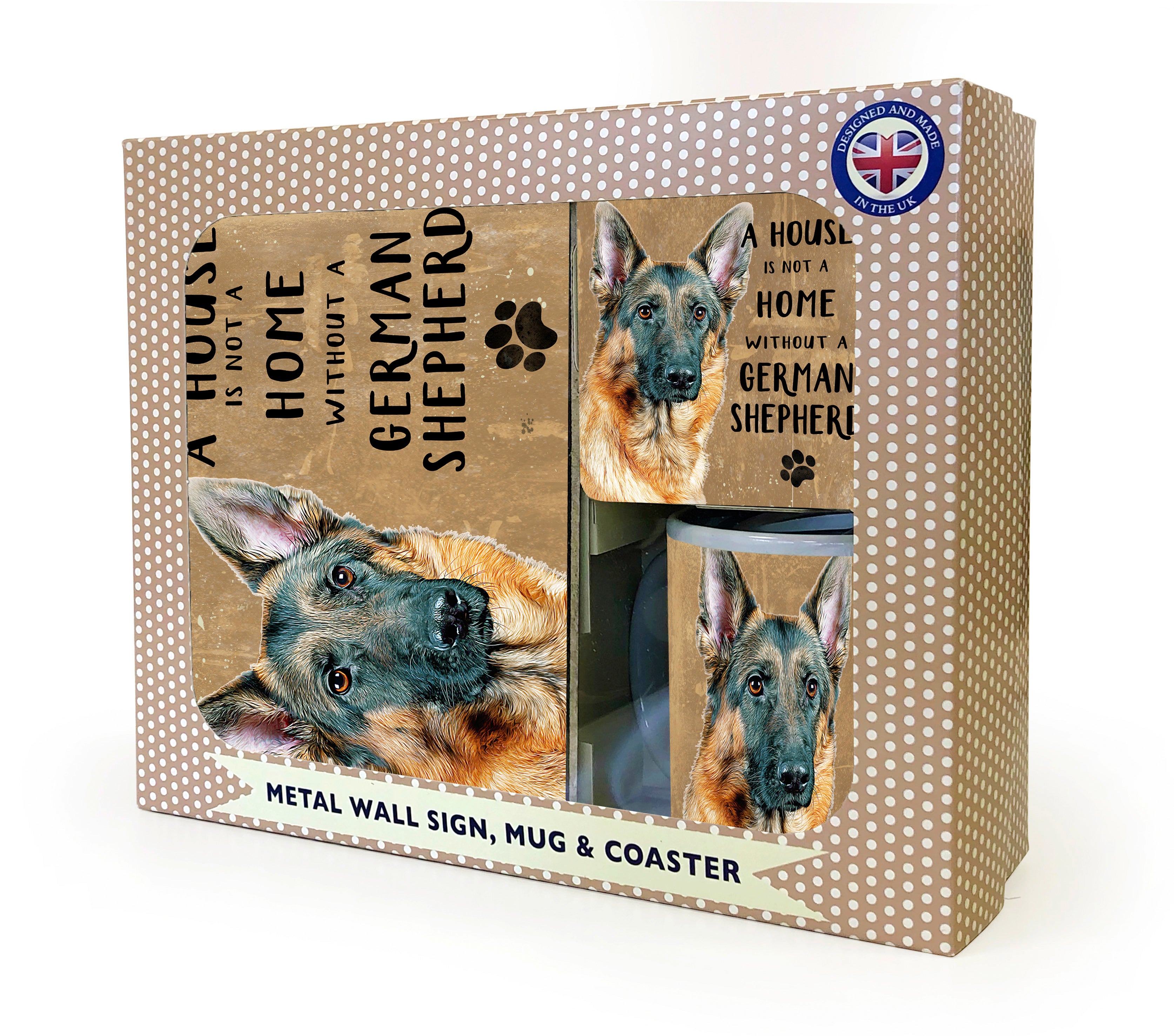 Metal Sign Mug & Coaster Boxed Gift Set - German Shepherd Dog