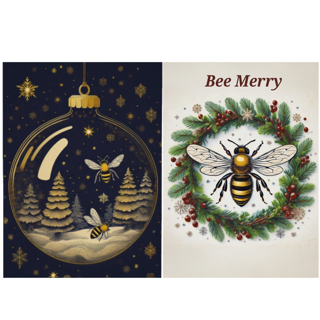 Christmas Cards - Bee In Bauble & Bee Merry (Pack of 10, 2 designs)