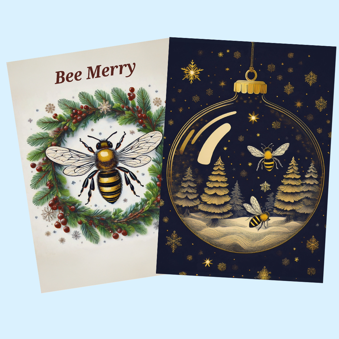 Christmas Cards - Bee In Bauble & Bee Merry (Pack of 10, 2 designs)