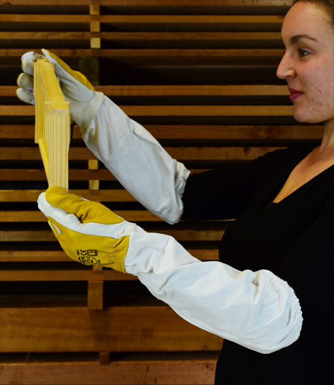 Leather Gloves with Gauntlet Yellow & White