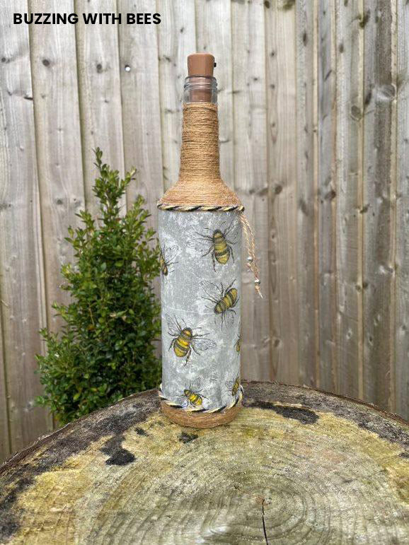 Decoupage Bee Bottle with Lights