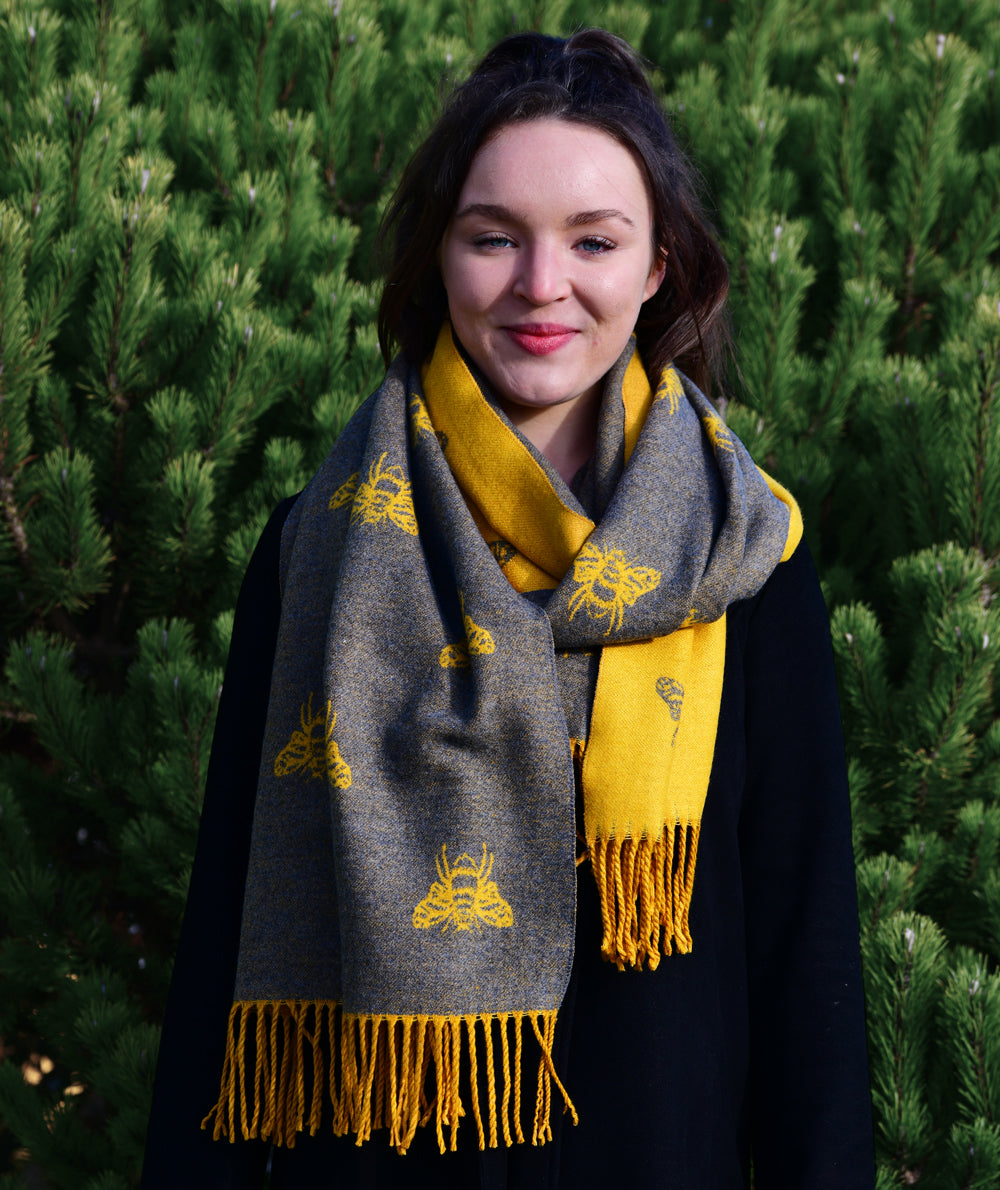 Cashmere Blend Reversible Bee Scarf