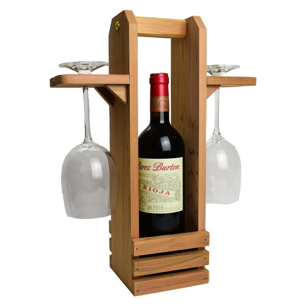 Cedar Wine Bottle & Glass Caddy