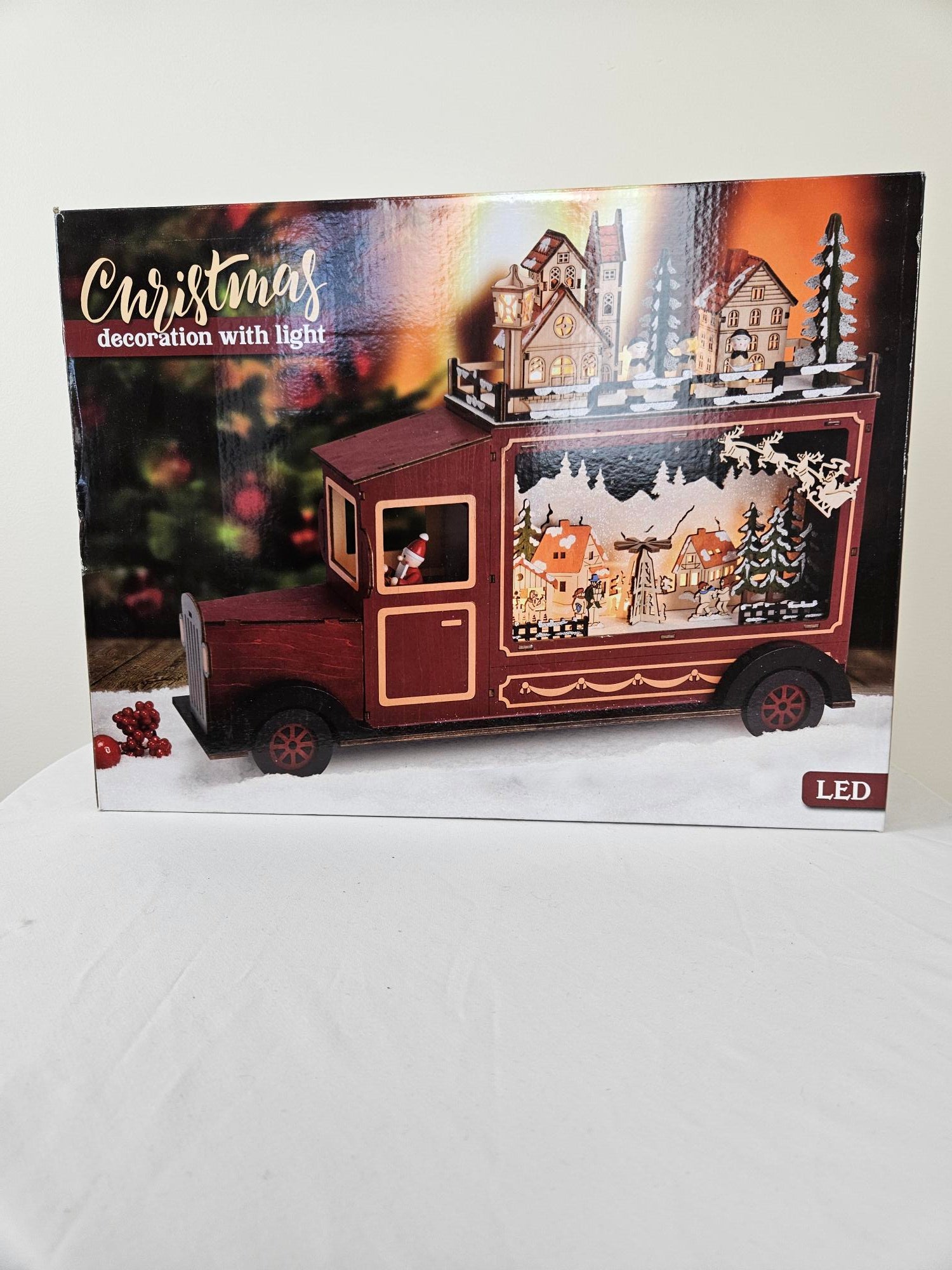 Wooden Truck with Village Christmas Scene