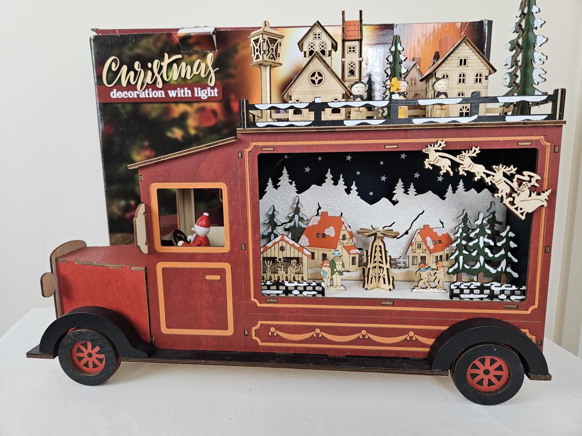 Wooden Truck with Village Christmas Scene