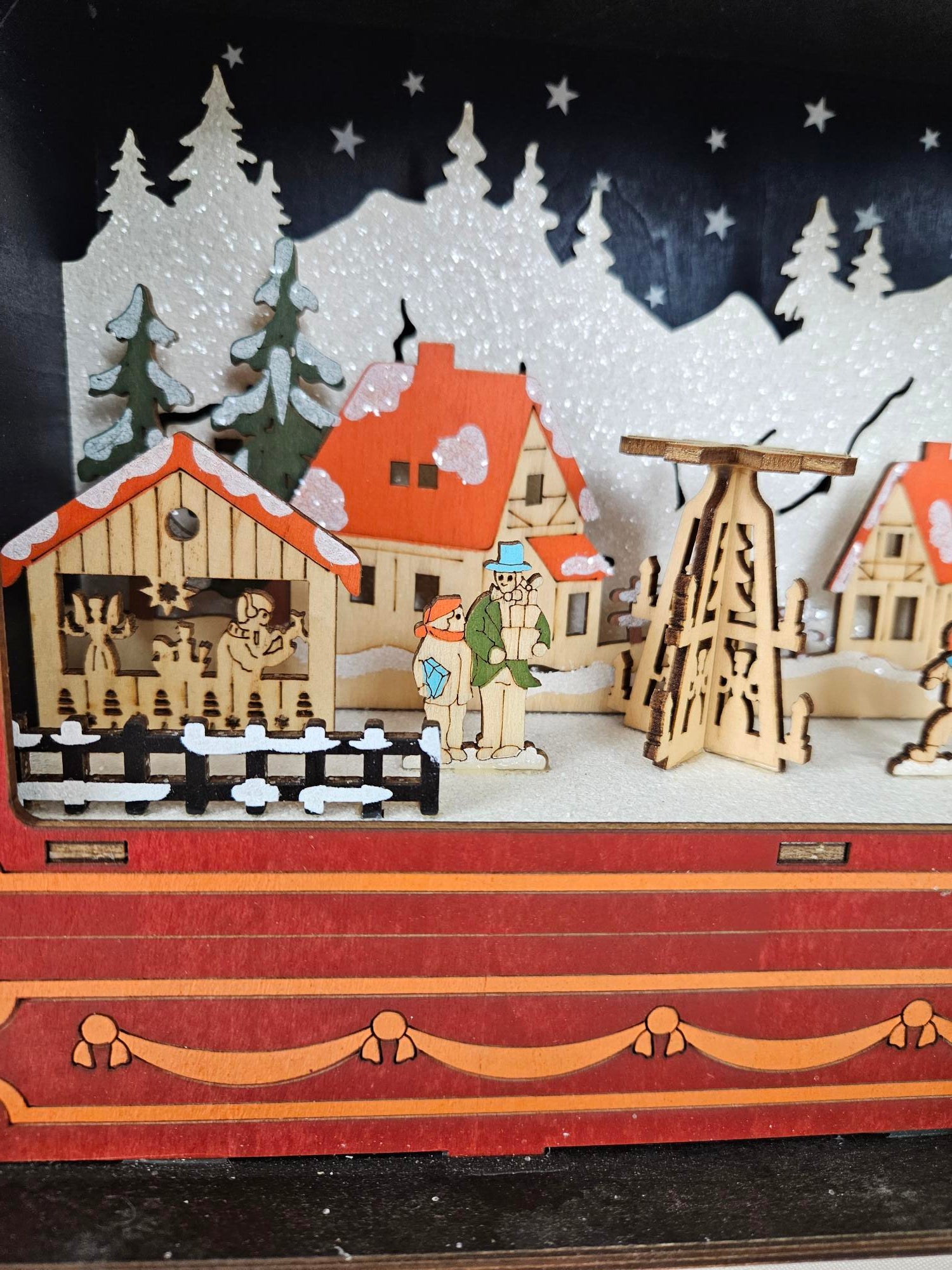 Wooden Truck with Village Christmas Scene