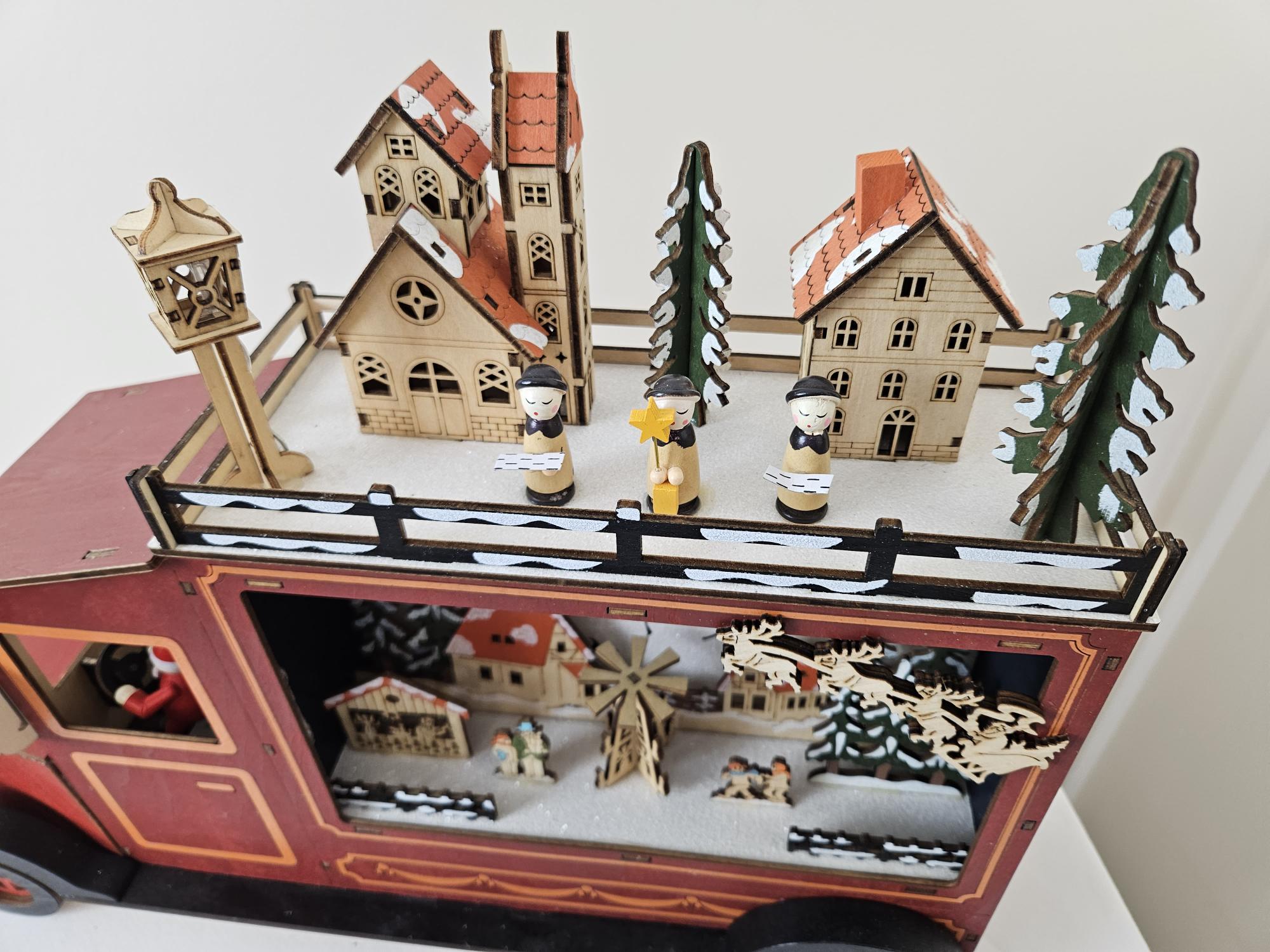 Wooden Truck with Village Christmas Scene