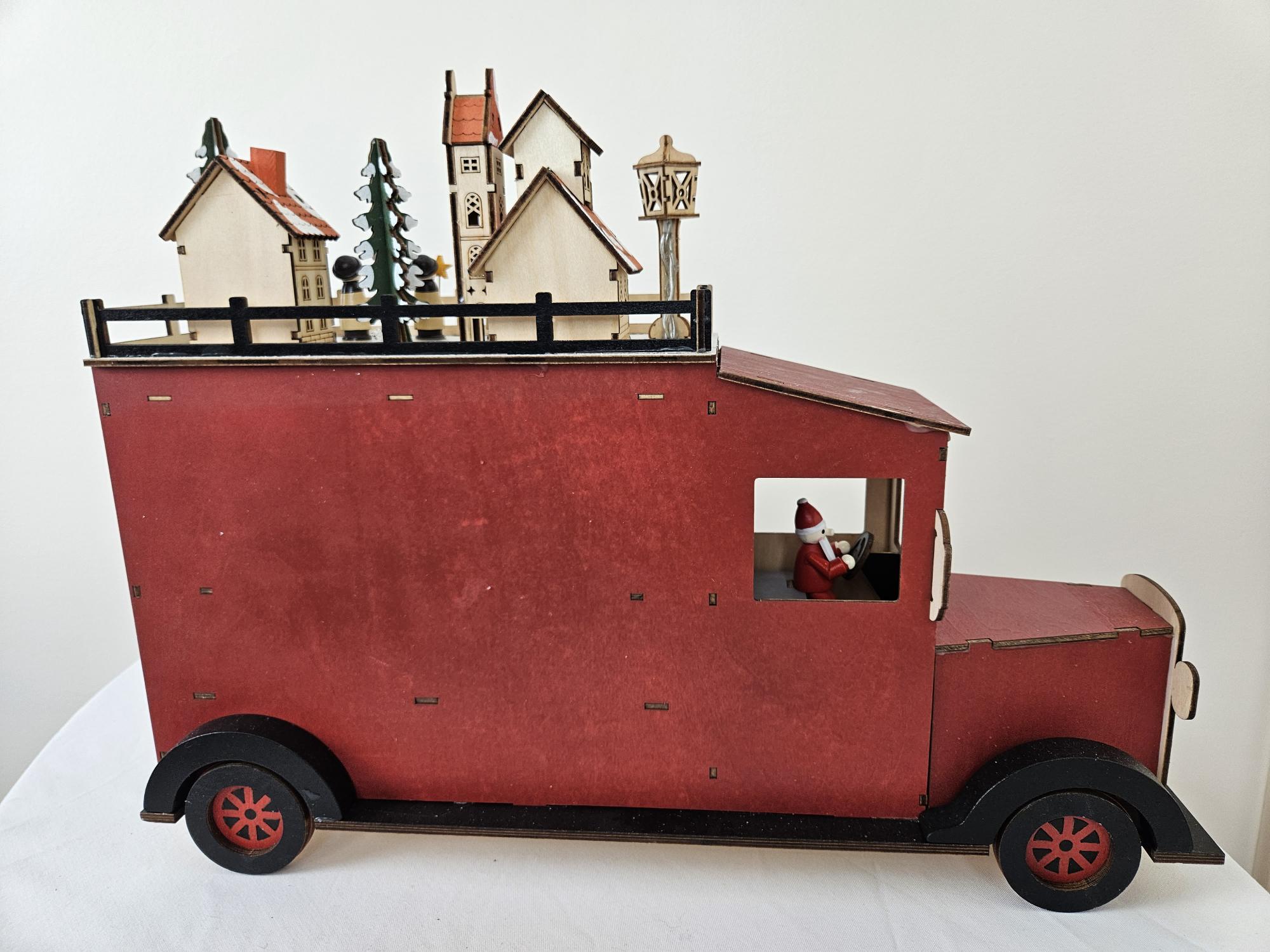 Wooden Truck with Village Christmas Scene