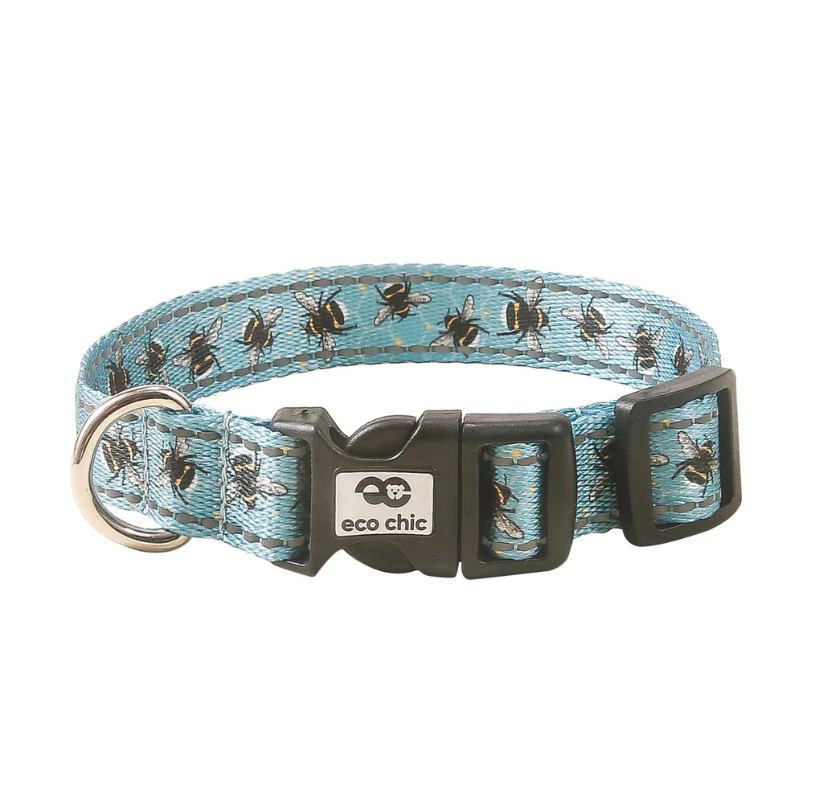 Recycled Dog Collar - Bumble Bees Blue