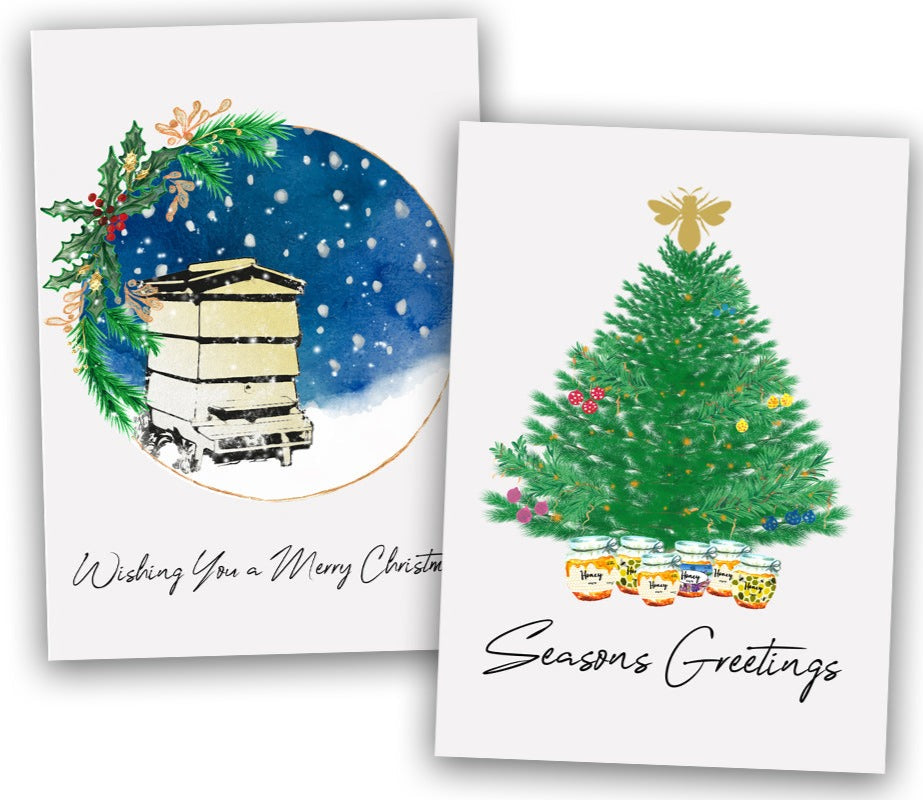 Christmas Cards - Snow at the Apiary & Honey Under the Tree (Pack of 10, 2 designs)