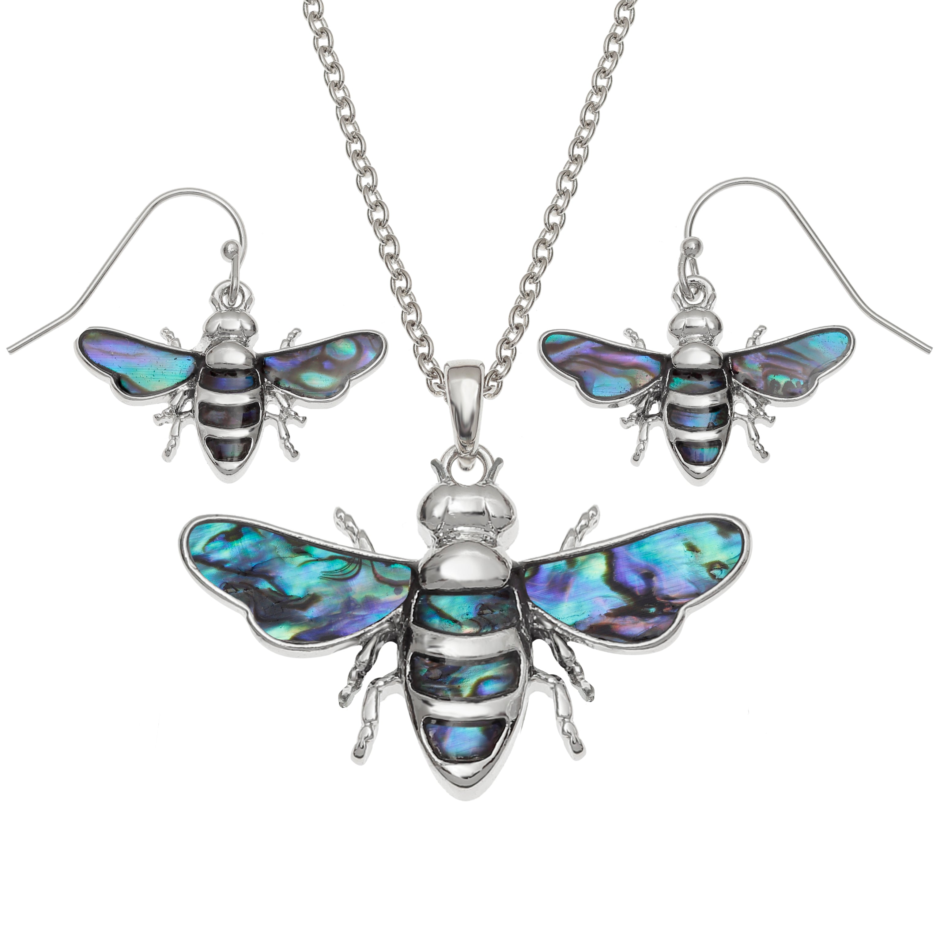 Paua Shell Bee Necklace & Earrings